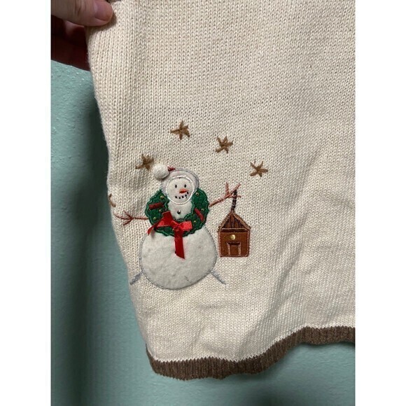 Vintage Designers Studio Women's Cream and Brown Snowman Holiday Sweater Vest XL - Picture 7 of 9